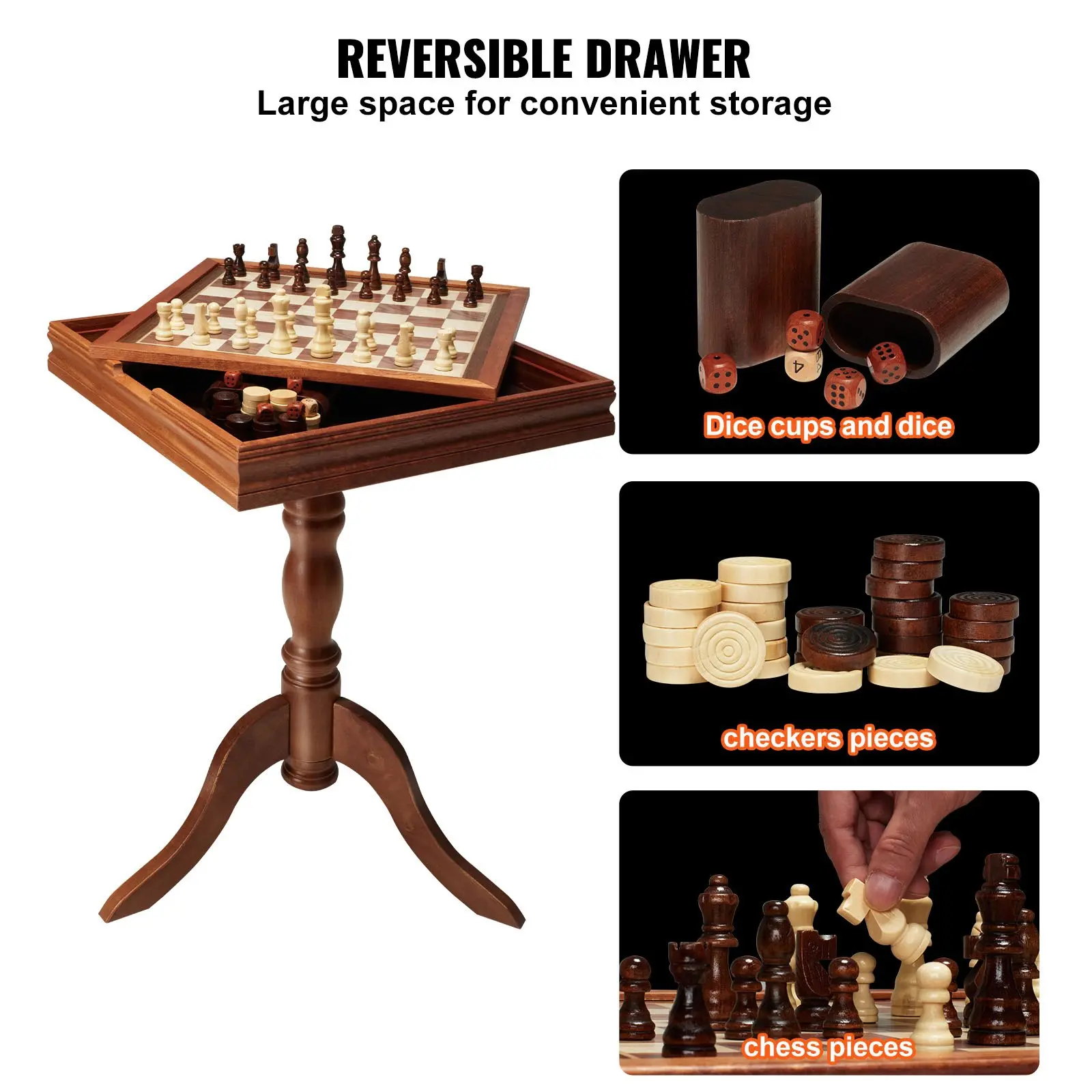 3-IN-1 Chess Checkers Backgammon Table Set - Image 5