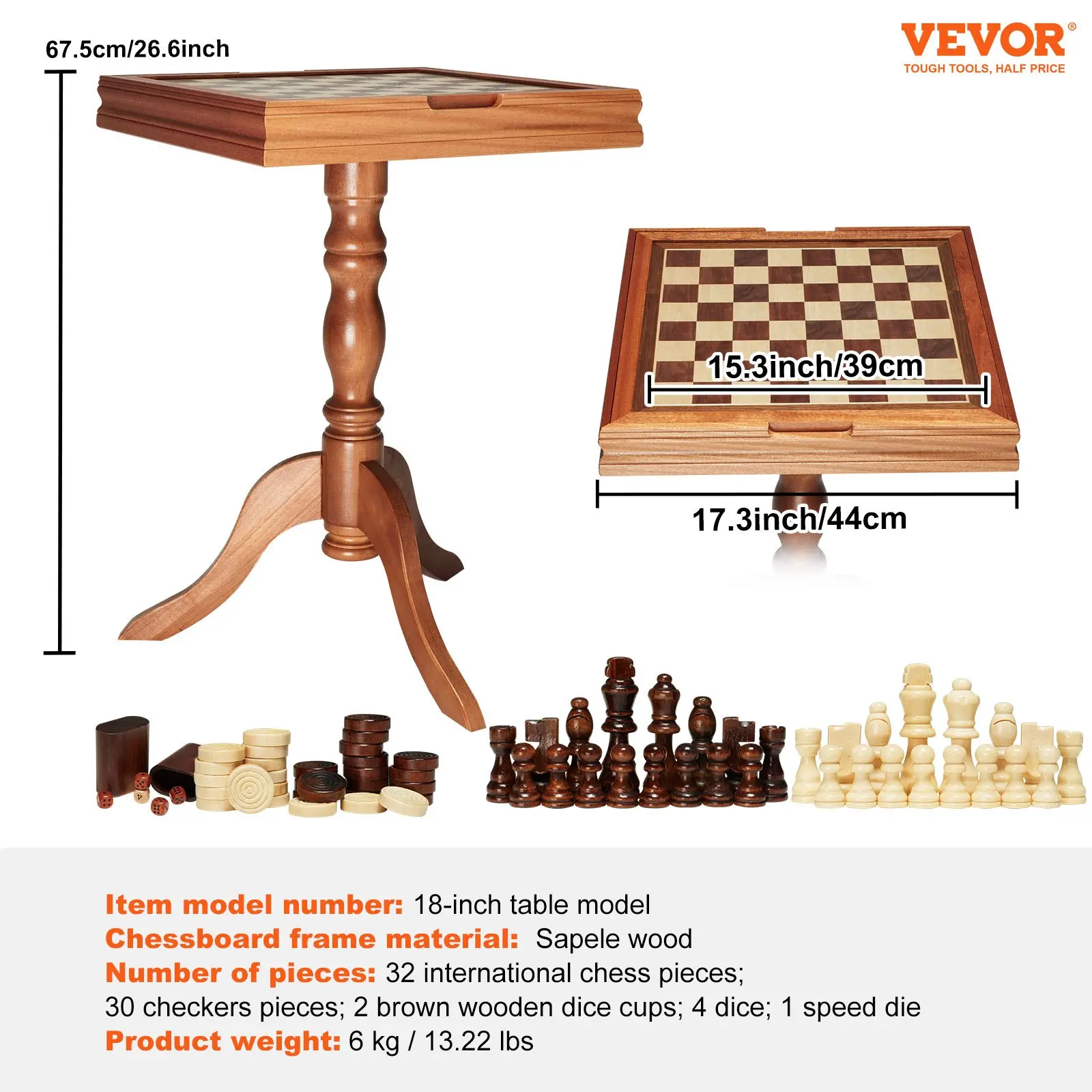 3-IN-1 Chess Checkers Backgammon Table Set - Image 7
