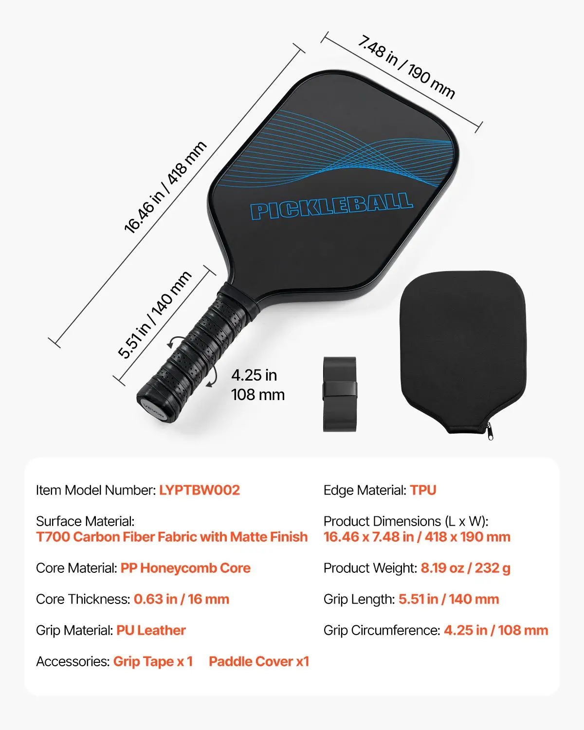 VEVOR Pickleball Paddle Honeycomb Core Professional - Image 6