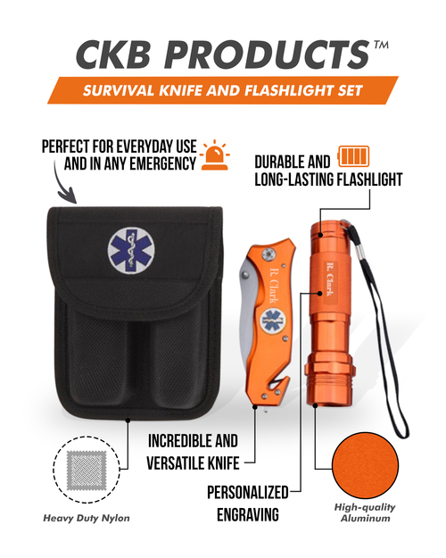 Survival Knife and Flashlight - Orange Finish - Emergency - LED Light - Image 2